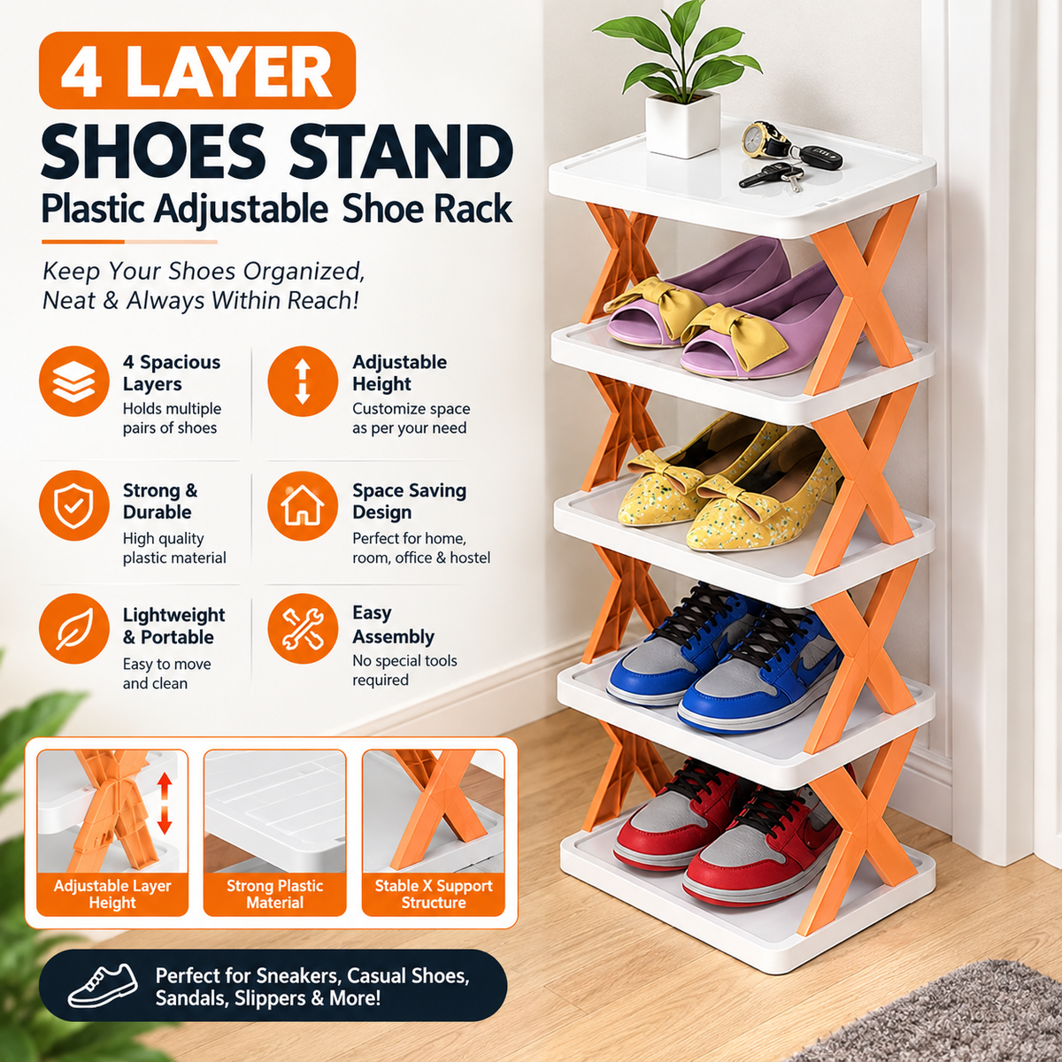4-Tier Adjustable Shoe Rac